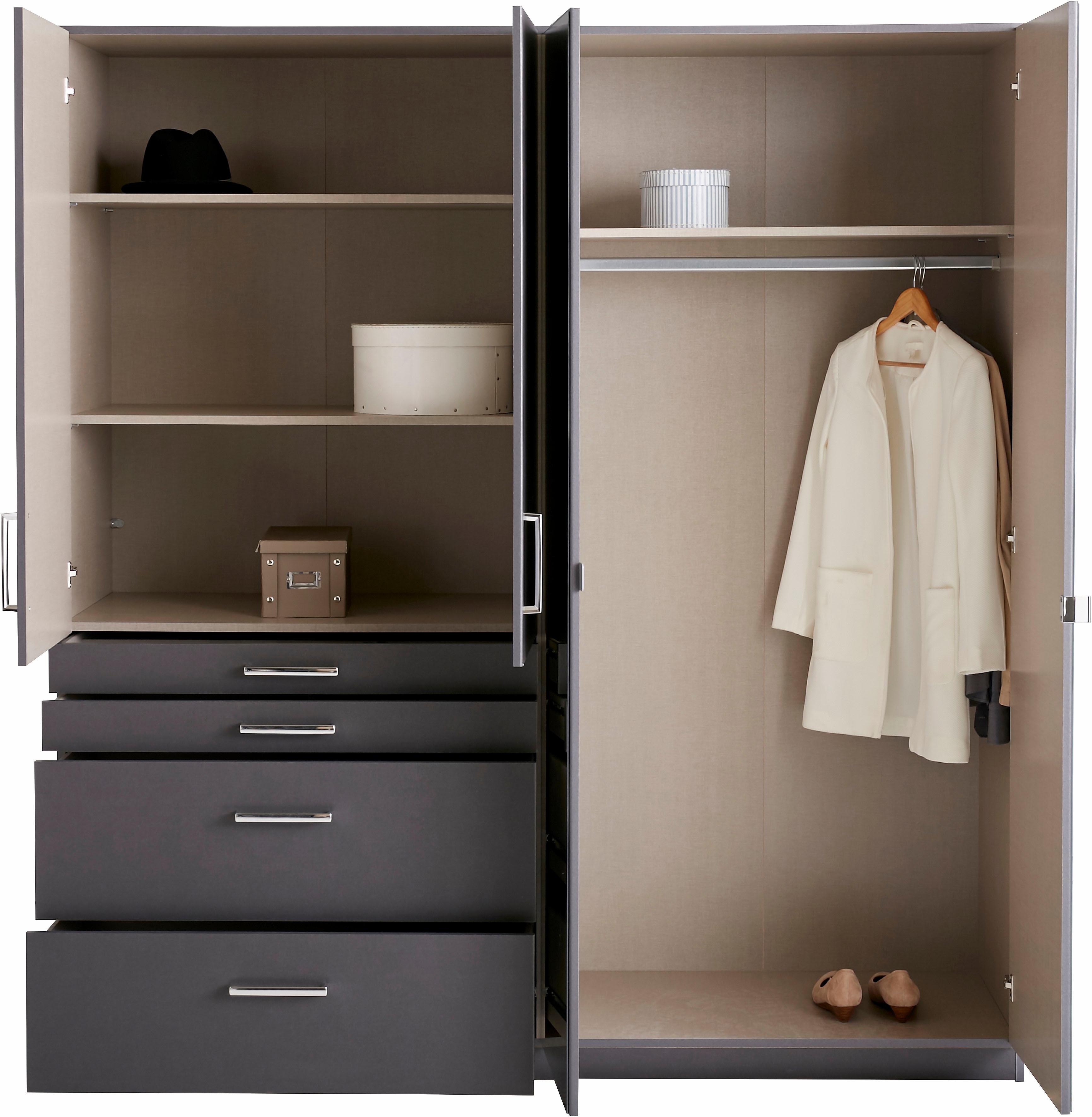 Kleiderschrank RAUCH "Harburg im Schlafzimmer", grau (graumetallic), B:181cm H:197cm T:54cm, Holzwerkstoff, Schränke, Kleiderschrank, Schlafzimmerschrank Schrank Garderobe mit Spiegel