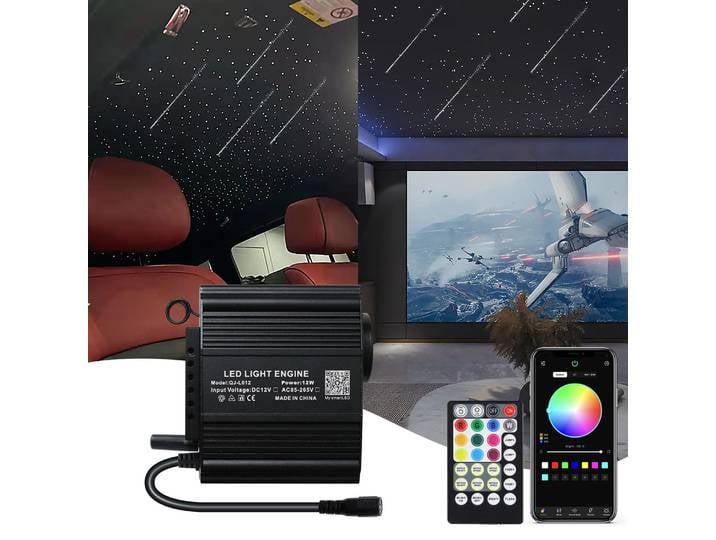 Kit de plafond étoilé en fibre optique 2-en-1 12W Twinkle RGBW Twinkle&White Meteor avec application pour plafond étoilé de voiture
