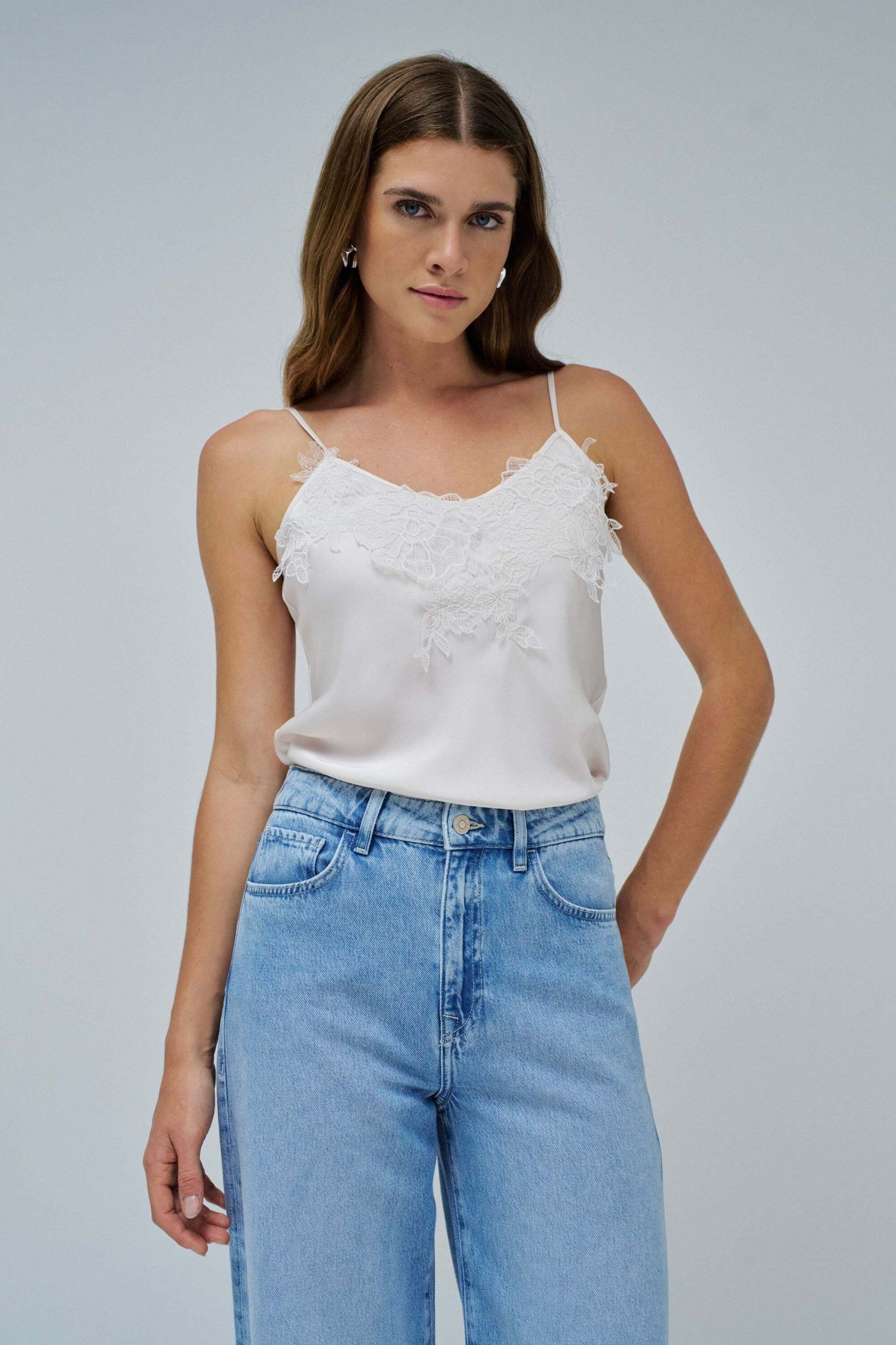 Tanktop SALSA "Salsa Jeans Top Lace", Damen, Gr. XS, weiss (weiß), Obermaterial: 100% Polyester PES., Tops Tanktop weiß XS