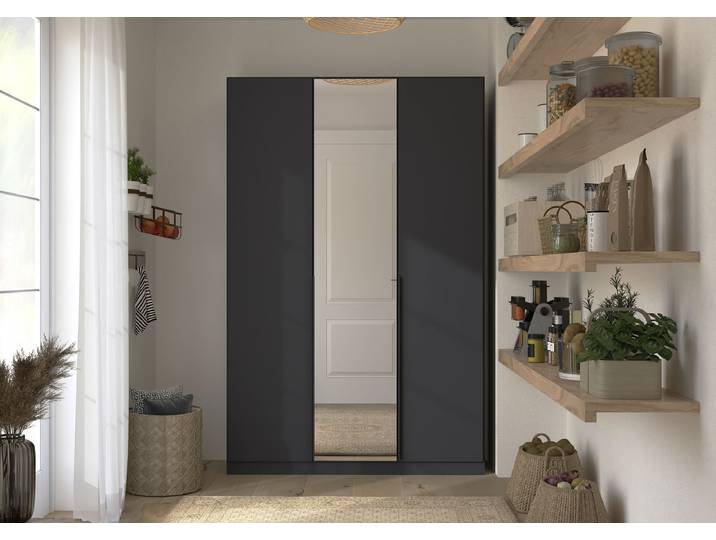 Armoire Avena avec Miroir 136cm Gris/Gris métallisé