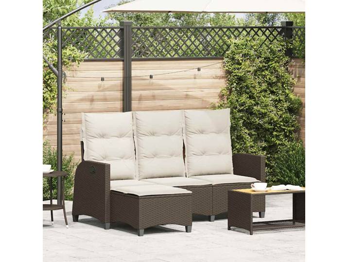 vidaXL Gartensofa mit Liegefunktion Kissen L-Form Braun Poly Rattan
