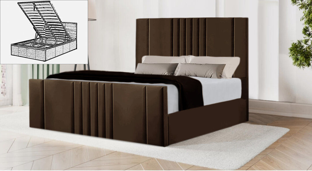 Ebern Designs Moherek Upholstered Storage Bed Brown King (150 x 200 cm)
