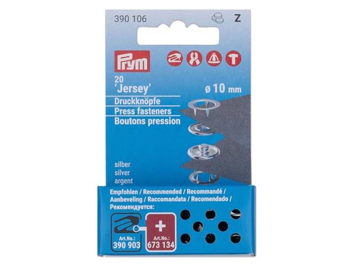 Prym 390106 Naaivrije Jersey Ring drukknopen-navulverpakking zilverkleurig (20 stuks), Zilver, 10 mm