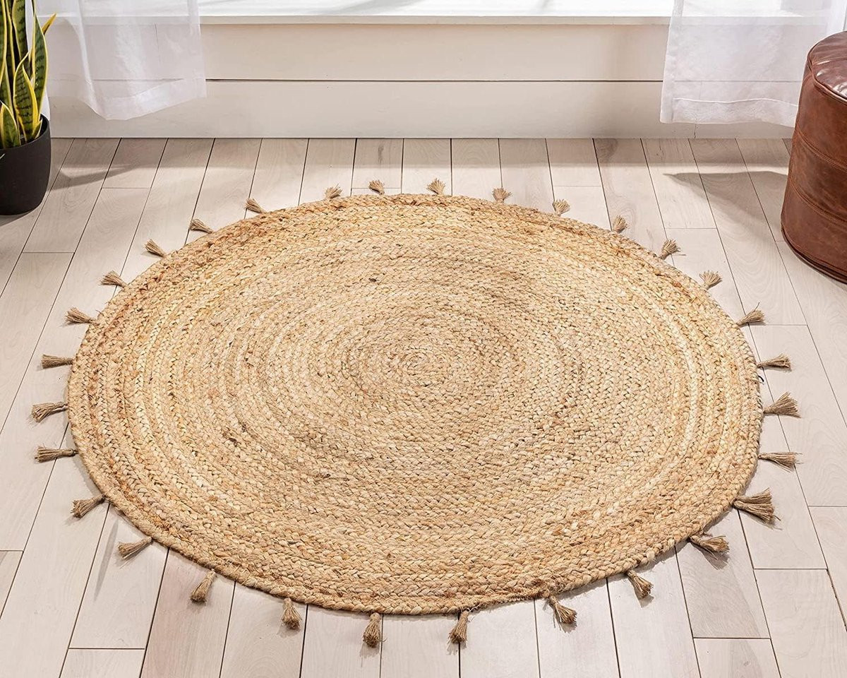 Handgeweven Jute Vloerkleed in Boho Stijl - Vierkant - Beige
