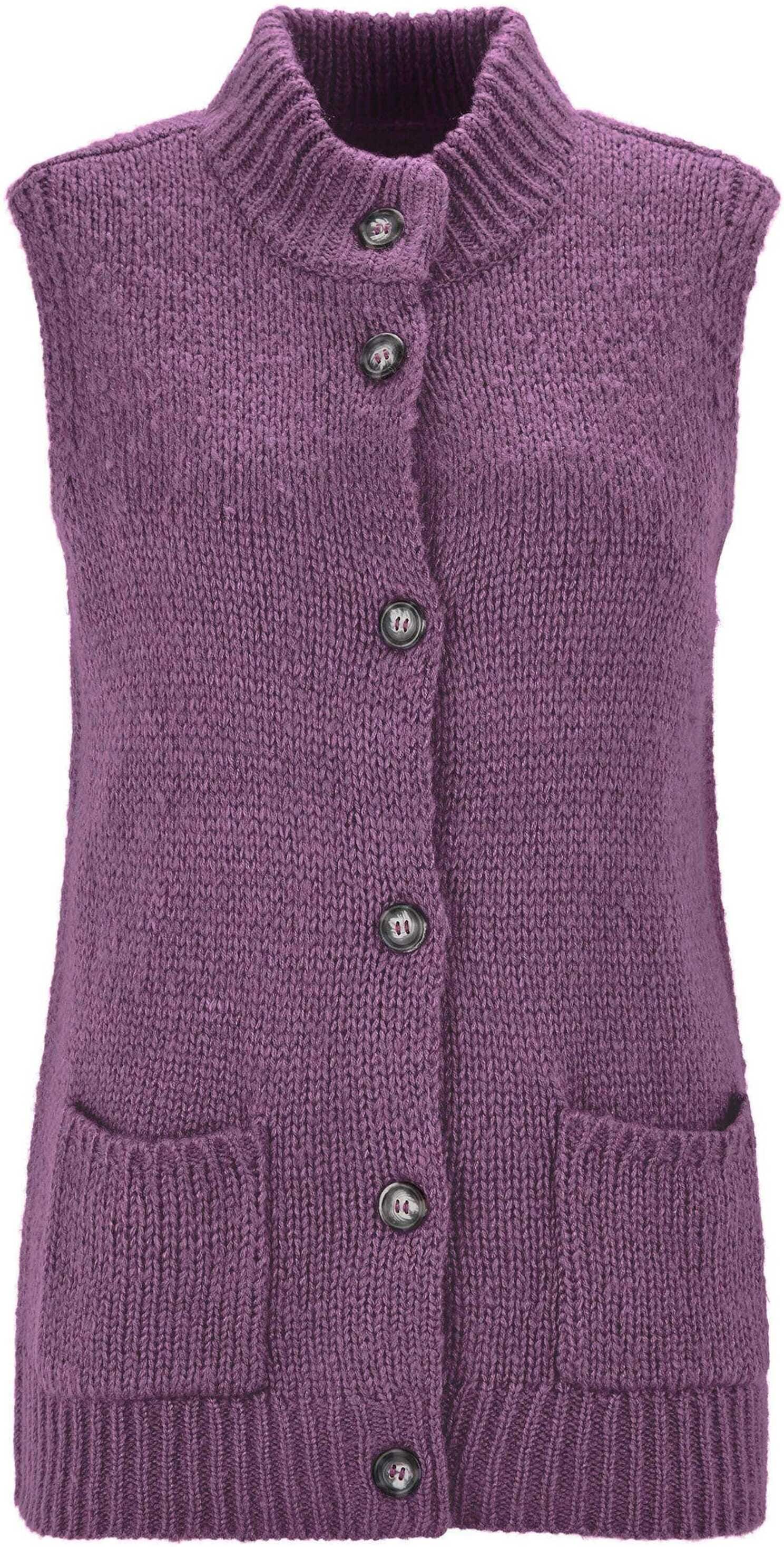 Strickjacke GOLDNER "Kurzgröße Strickweste mit Knopfleiste", Damen, Gr. 21, lila (flieder), Obermaterial: 100% Polyacryl PAN., Gerade, Strickjacken Strickjacke, aufgesetze Taschen