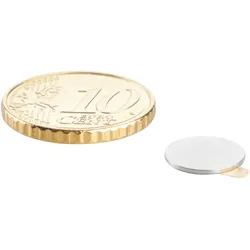 100 Scheibenmagnet, 10 mm, 0,6 mm, N35, selbstklebend, 100 Stück, Neodym, silber