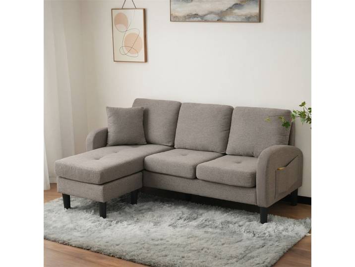 DRIPEX Canapé d'angle en L avec chaise longue Canapé 3 places Tissu coton Design modulaire pour salon 166x118x77cm gris foncé