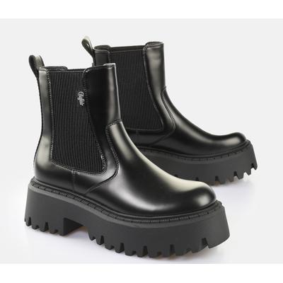 Chelseaboots BUFFALO "ASPEN", Damen, Gr. 37, schwarz, Lederimitat, Schuhe Chelseaboots, Stiefelette, Schlupfboots, Plateauboots, Profilsohle mit Stretch