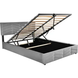 STILVORA Polsterbett Samt Grau 140x200 cm mit Bettkasten und verstellbarem Kopfteil