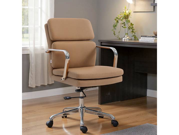HOMCOM Chaise Bureau Pivotante Ergonomique Hauteur Réglable Marron