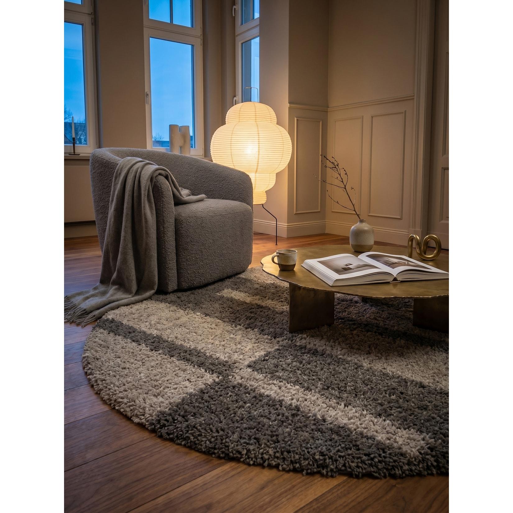 Hochflorteppich WERFEN, kariert, Taupe, Ø 80 cm
