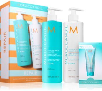 Moroccanoil Repair Shampoo & Conditioner Duo conjunto para cabelos danificados e quimicamente tratados . Repair Shampoo & Conditioner Duo