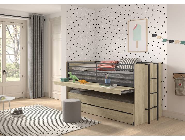 Funktionales Kojenbett Sam 90 x 200cm Braun/Eiche Dekor