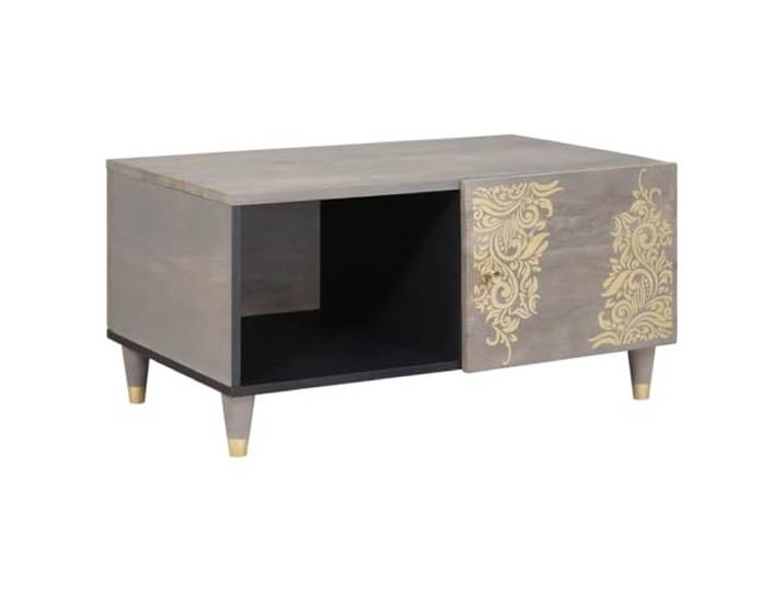 LASWWQMRF Couchtisch Massivholz Mango Grau 80x50x40 cm Wohnzimmertisch Handgefertigter Beistelltisch fürs Wohnzimmer mit Messingknöpfen, Fach und eleganter grauer Optik.