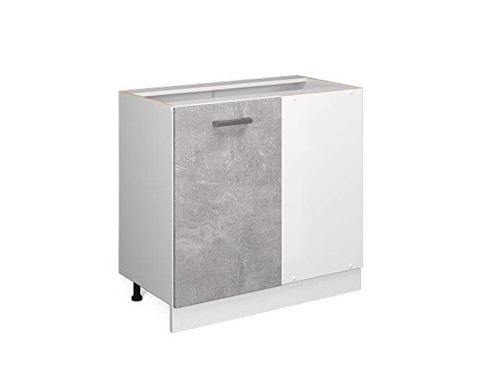 Vicco Eckunterschrank R-Line, Beton, 86 cm Verbindet zwei Küchenseiten · Ohne Arbeitsplatte · Höhenverst. Füße · 1 Tür · Großer Innenraum