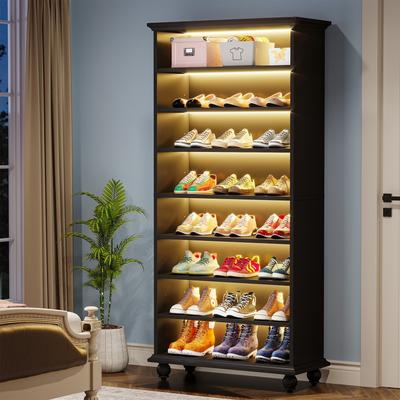 1Easylife Narrow Tall Shoe Storage Cabinet with LED Lighting for Entryway - 9-Tier