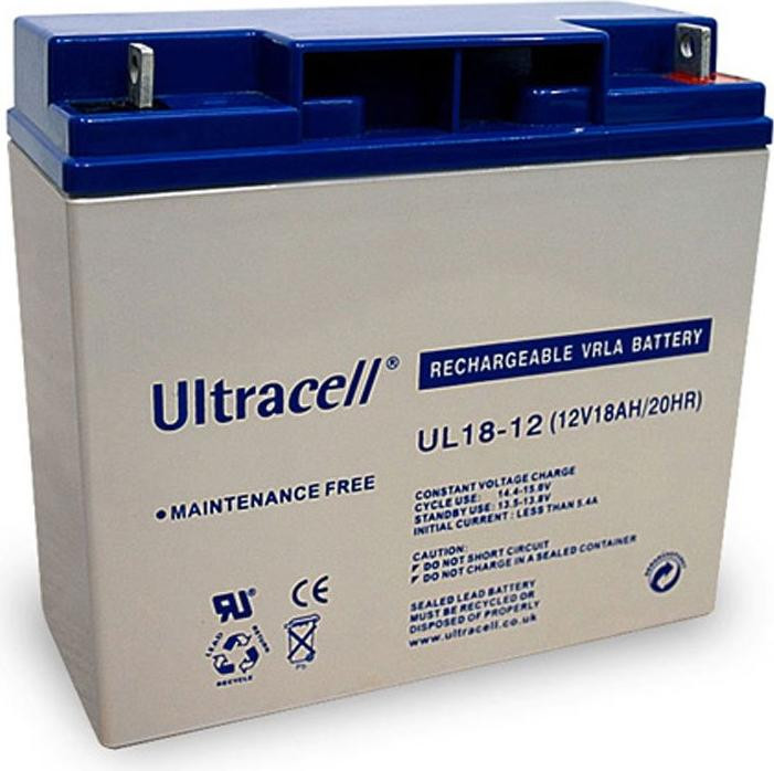 Ultracell UL18-12 loodaccu, 12 volt, 18Ah, met M5-schroefdraad