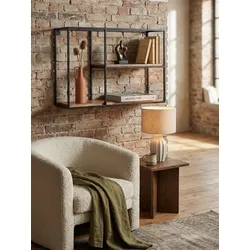 Wandregal Mango Massivholz Metall Industrial Stil 60x40x18 cm Rechteckig