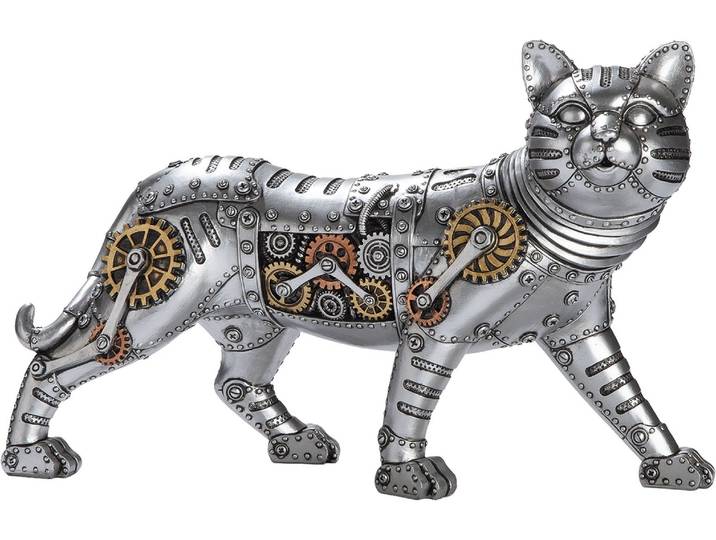 Skulptur GILDE Figur Katze Steampunk Katze , silber (silberfarben), B:35cm H:23cm T:11cm, Kunstharz, Dekofiguren, Skulptur