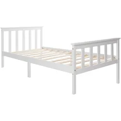 OKWISH Einzelbett 90x200 aus Massivholz mit Lattenrost und Kopfteil, Stabiles Kiefernholz Bettgestell für sicheres Liegen, Weiß