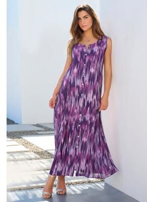 Plus Size Women's Plus Size Sleveless Hand-Crinkled Button-Front A-Line Maxi - Curvy Breezy Dress by Roaman's in Purple Abstract Ikat (Size 34/36)