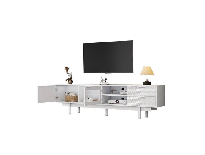 REDOM Lowboard gehärtetes Glas zur Präsentation (Wohnzimmermöbel, TV-Ständer, 1 St., 2 Türen, 2 Schubladen), für 80-Zoll