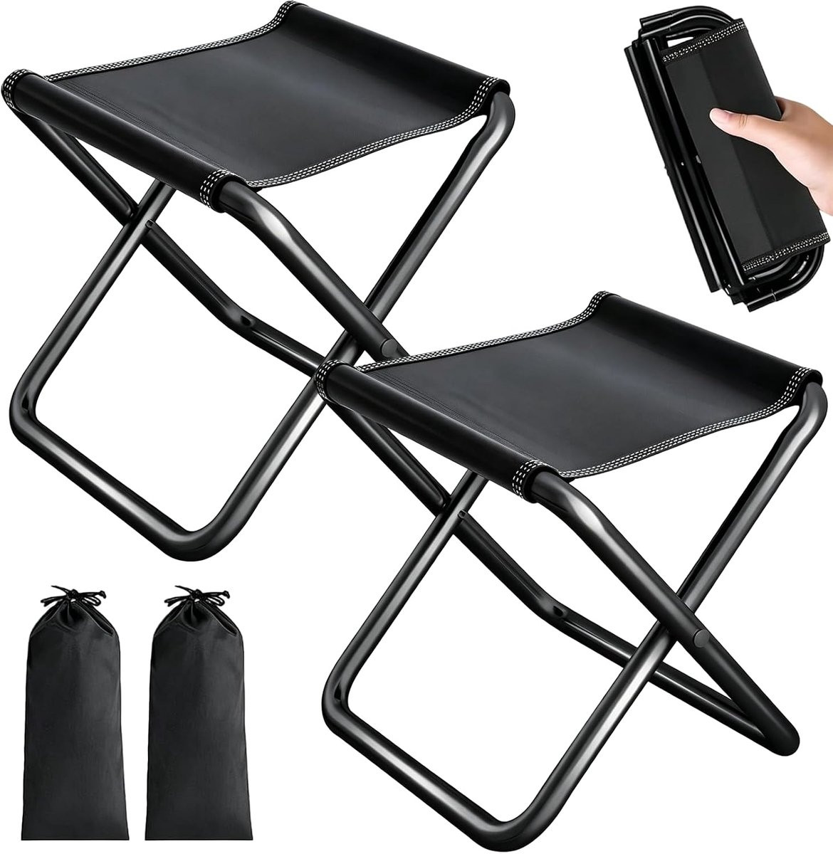 Set van 2 draagbare mini campingklapstoelen met opbergtas voor outdoor, wandelen en tuinieren