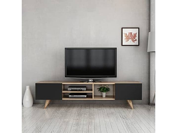 [en.casa] TV Schrank Assens 2 Schranktüren und Ablagefächern TV Bank 40 x 160 x 31 cm Fernsehtisch 2 Klapptüren und Staufächern Lowboard TV Möbel Fernsehschrank Eiche/Schwarz