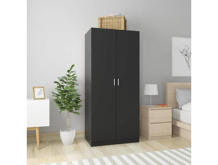Garde-robe - Contemporain - Noir - 2 portes - Aggloméré