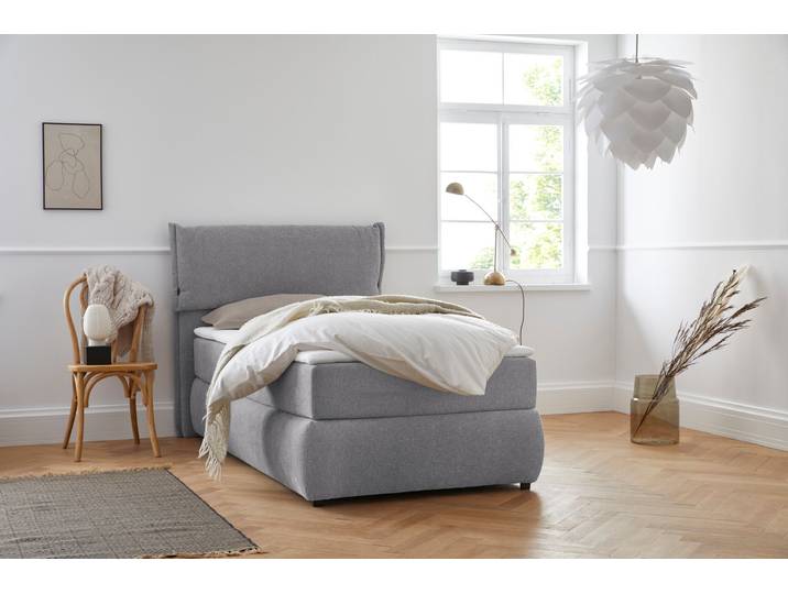 Boxspringbett, 128x225 cm, Struktur weich, Grau, 7-Zonen-Matratze, Skandinavisch, andas