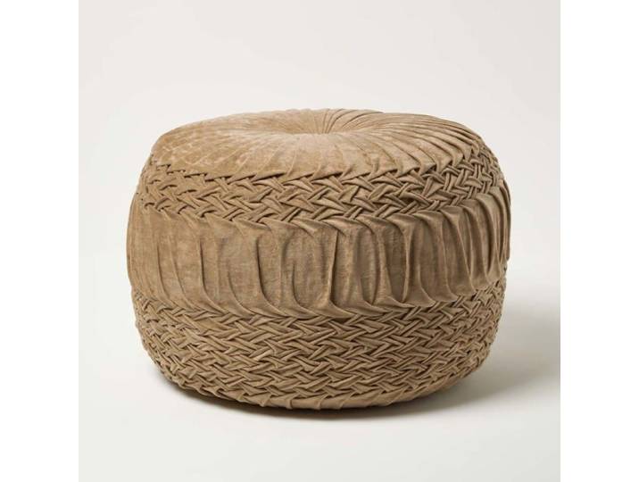 Pouf rond Sofia en velours plissé Beige
