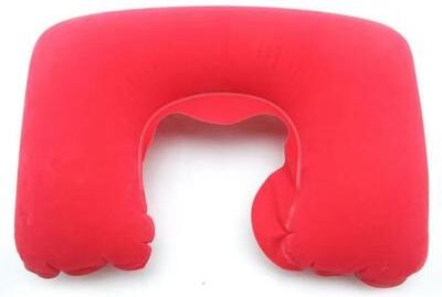 Inspired Finds Inflatable Travel Neck Pillow With Soft Plush Cover For Car, Flight, And Office red