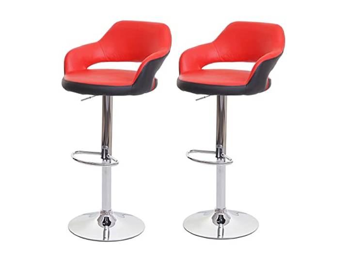 PROREGAL 2er-Set Barhocker stylisch Sitzhöhe 61-81cm mit Lehne Kunstleder Rot-schwarz Barstuhl Tresenhocker Drehhocker