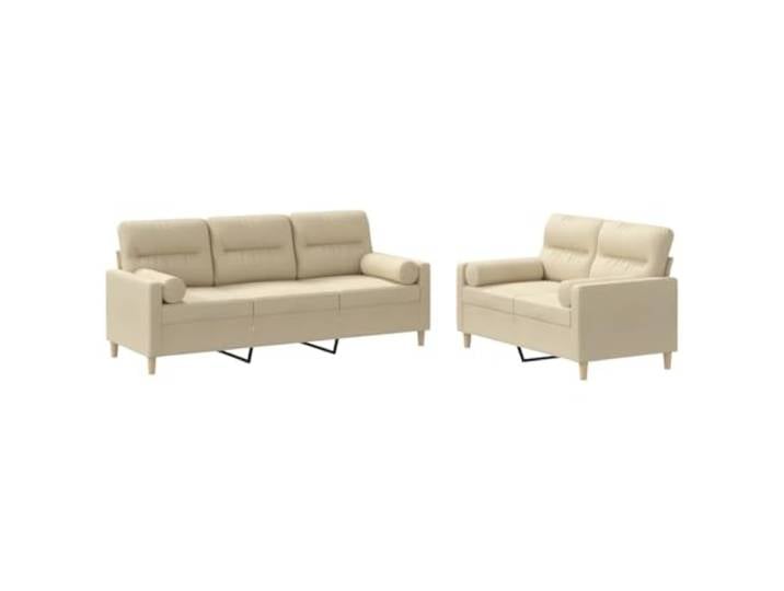 Todiikf 2-TLG Sofagarnitur mit Kissen Creme Stoff Couch Set Polstersofa Stilvolles 2-teiliges Sofa Set in Creme aus atmungsaktivem Stoff mit Zierkissen für Wohnzimmer und Aufenthaltsraum.