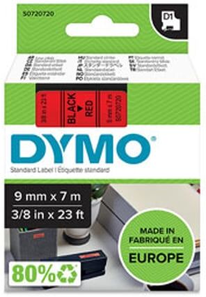 Dymo 40917 / S0720720 fita preto sobre vermelho 9mm