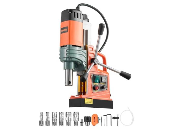 VEVOR Perceuse Magnétique\, Moteur 1450 W\, Perceuse à Colonne Portable\, Diamètre de Carottage 50 mm\, Force Magnétique 13000 N\, 6 Forets de Carottage\, Vitesse Variable\, pour Surfaces Métalliques