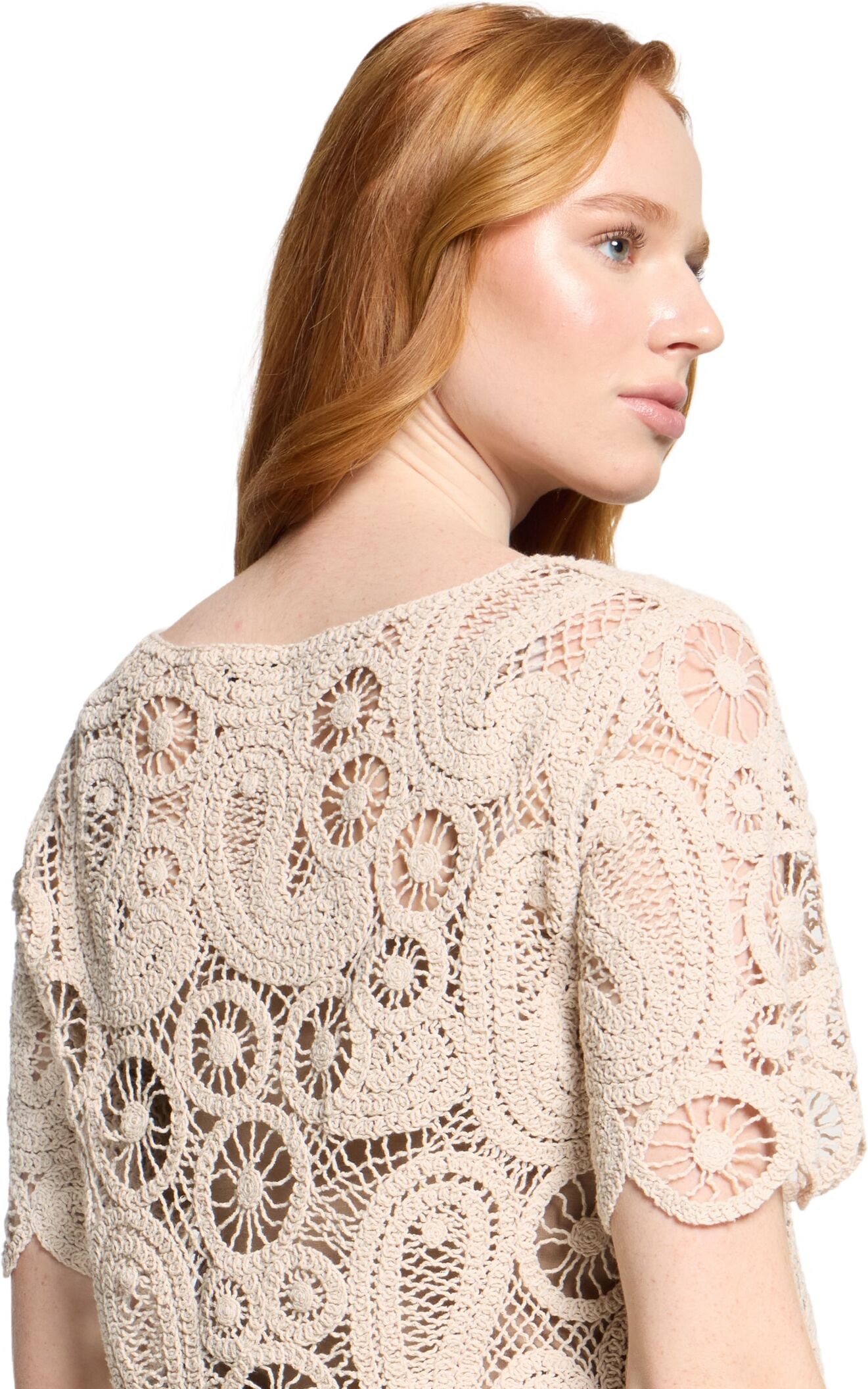 Rundhalspullover BETTY BARCLAY "Lochstrick-Pullover mit U-Boot-Ausschnitt", Damen, Gr. 36, beige, Obermaterial: 95% Baumwolle CO. 5% Polyamid PA., Pullover Rundhalspullover