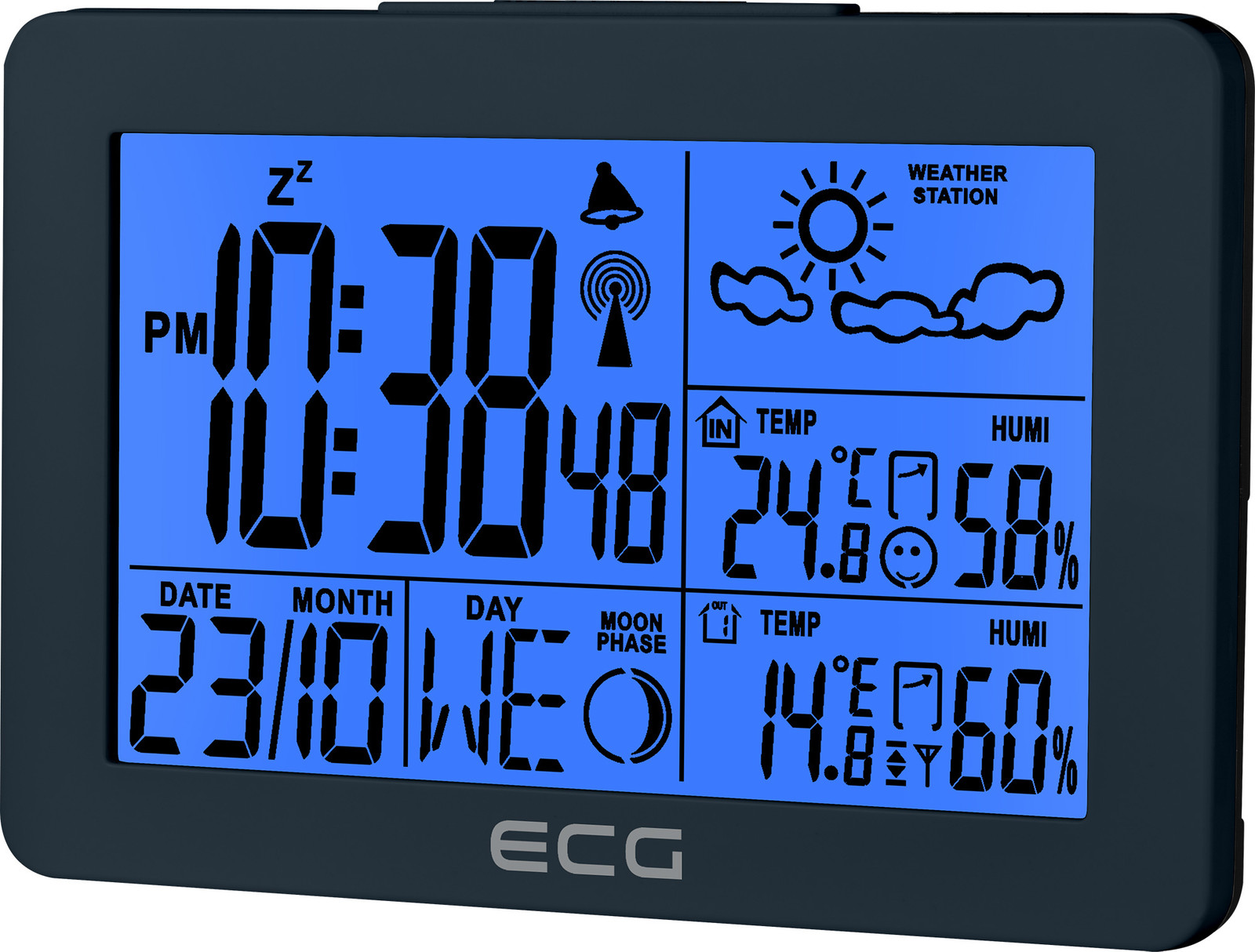 ECG MS 200 Weerstation met draadloze sensor tot 30 meter afstand, thermometer en hygrometer