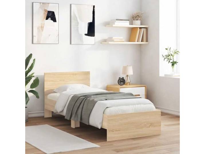 Stabile Holzkonstruktion mit Kopfteil Langlebiges Bettgestell 90x190 cm Bettgestell ohne Matratze mit Kopfteil Sonoma-Eiche 90x190 cm Stabil Holz Lattenrost Schlafzimmer Bettrahmen 193x95x70