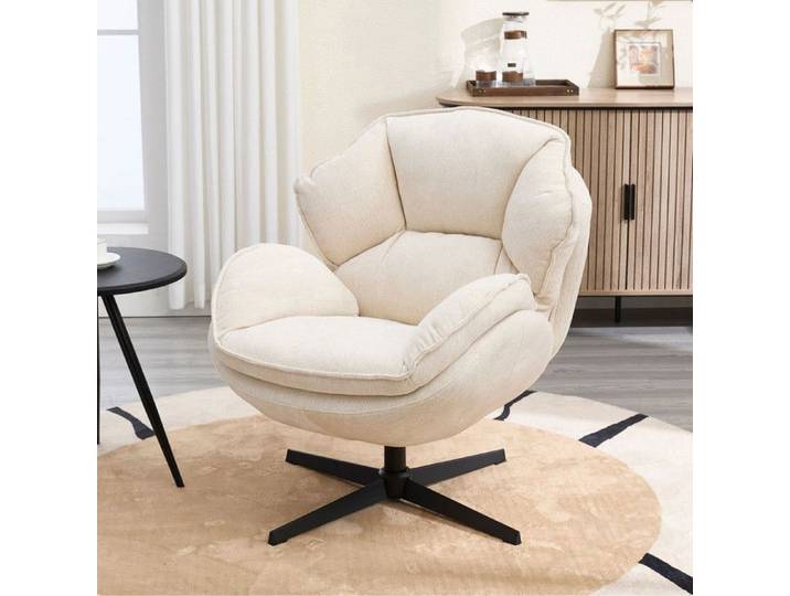 Wahson Fauteuil de Salon Pivotant Chaise Salon Fauteuil Crapaud avec Cadre en Métal Fauteuil Relax Pour Chambre Chenille Blanc