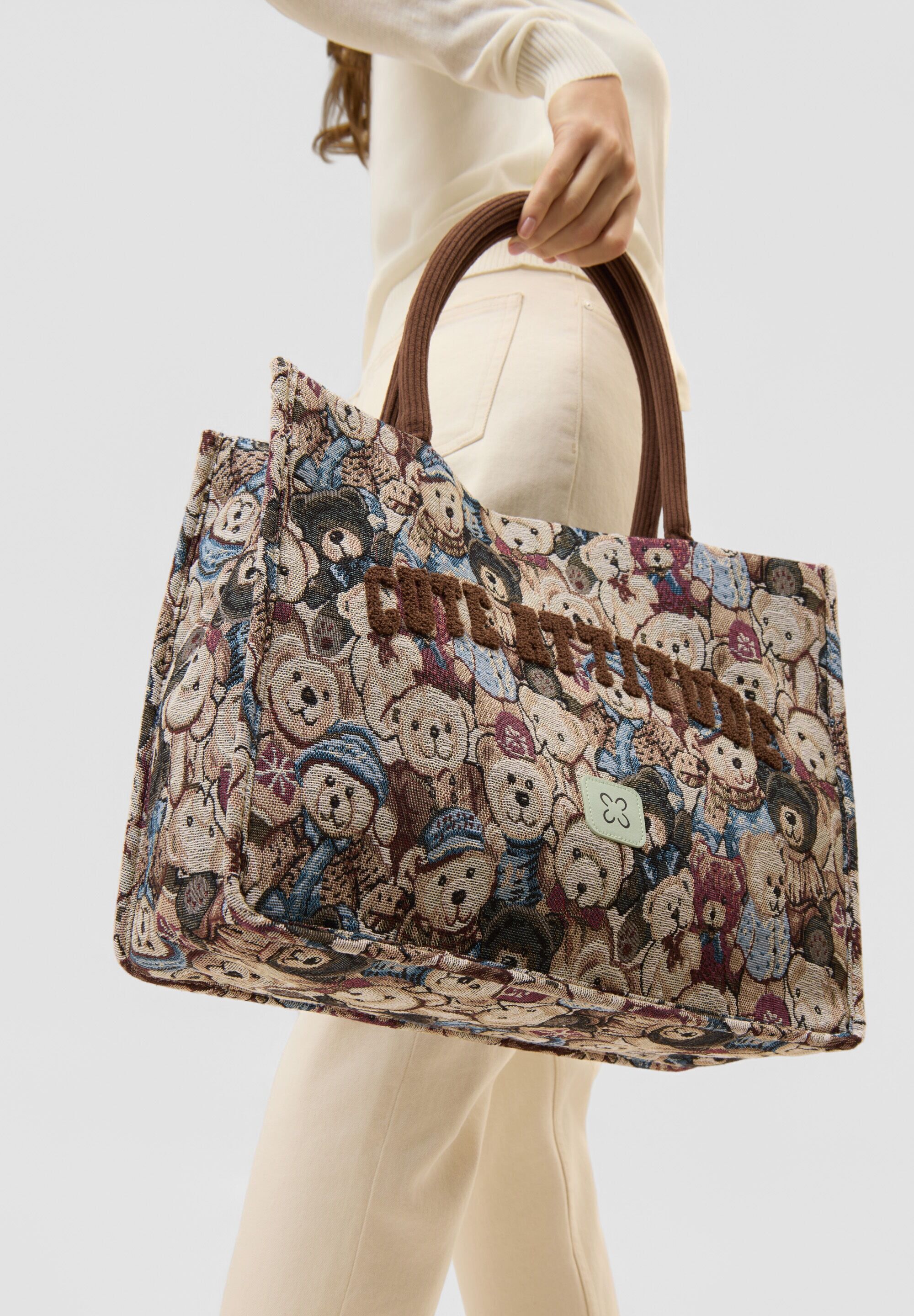 Shopper CODELLO "Codello Tasche", Damen, beige, Obermaterial: 100% Polyester PES., Taschen Shopper, mit Teddy-Motiv