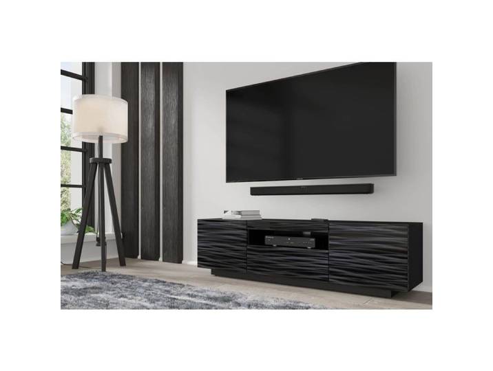 Meuble TV AURA 150 cm 3D noir satiné frezé