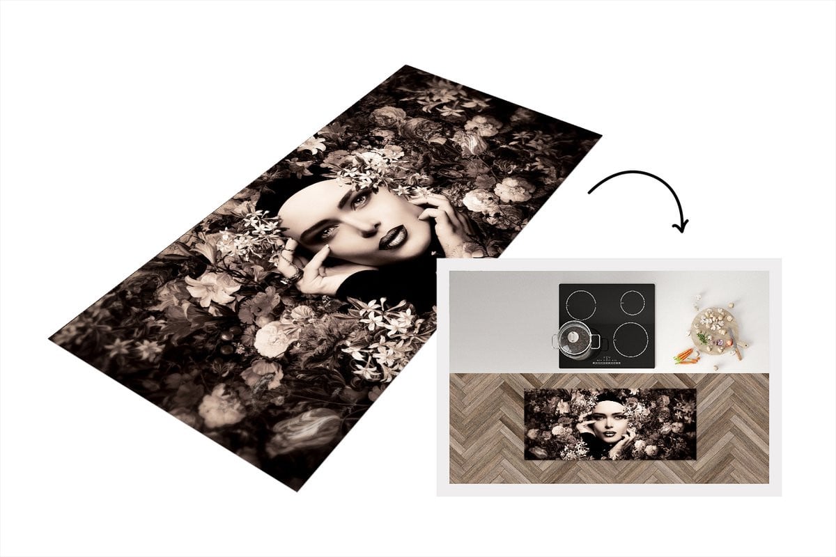 Keukenloper met botanisch bloemenmotief - Vinyl - 120 x 50 cm