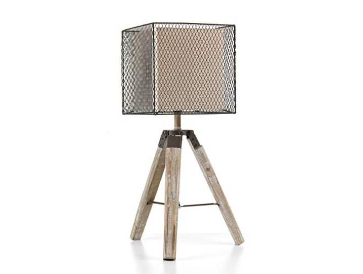 ONLI Tischlampe Stativ aus Holz mit Lampenschirm aus Metall und Tele, Sabbia, Beige