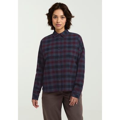Flanellbluse JACK WOLFSKIN "BAJA FLANNEL SHIRT W", Damen, Gr. XS, blau (check, schwarznavy), Obermaterial: 100% Baumwolle, Blusen, Flanellhemd, weich, vielseitig kombinierbar
