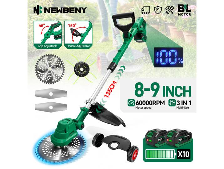 NEWBENY Tondeuse à gazon électrique sans fil 3-en-1 8-9 pouces, coupe-herbe, outil de jardinage pour batterie Makita 21V