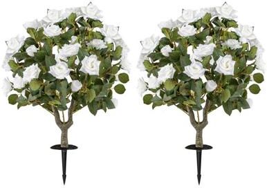 Costway 2 Pack Artificial Rose Flower Trees with Spikes and 18 White Flowers-White