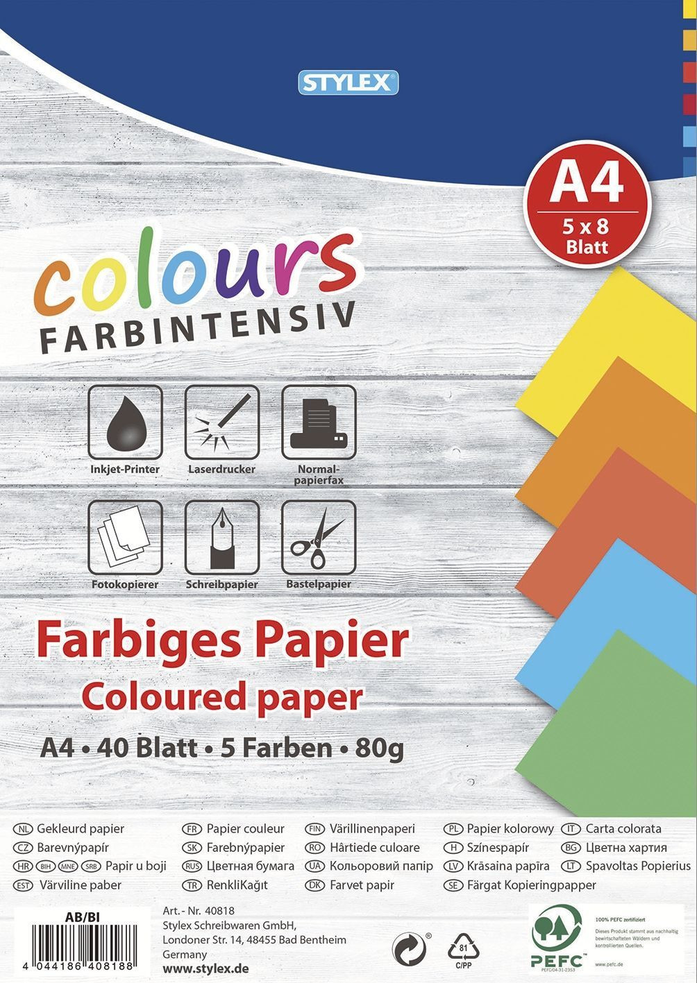 Stylex Schreibwaren STYLEX 40818 Kopieerpapier A4 80 g/m² 40 vel gesorteerd