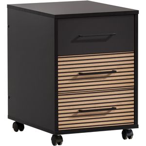 Möbelpartner Rollcontainer Hank, aus Holz, eiche / schwarz, mit 3 Schubladen