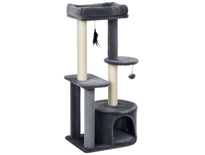 PawHut Arbre à Chats avec griffoirs grattoirs sisal Naturel Centre d'activités Niche Plateformes 2 Jouets Suspendus Gris